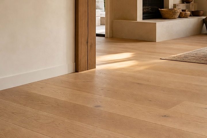 Light hardwood living room floor after installation